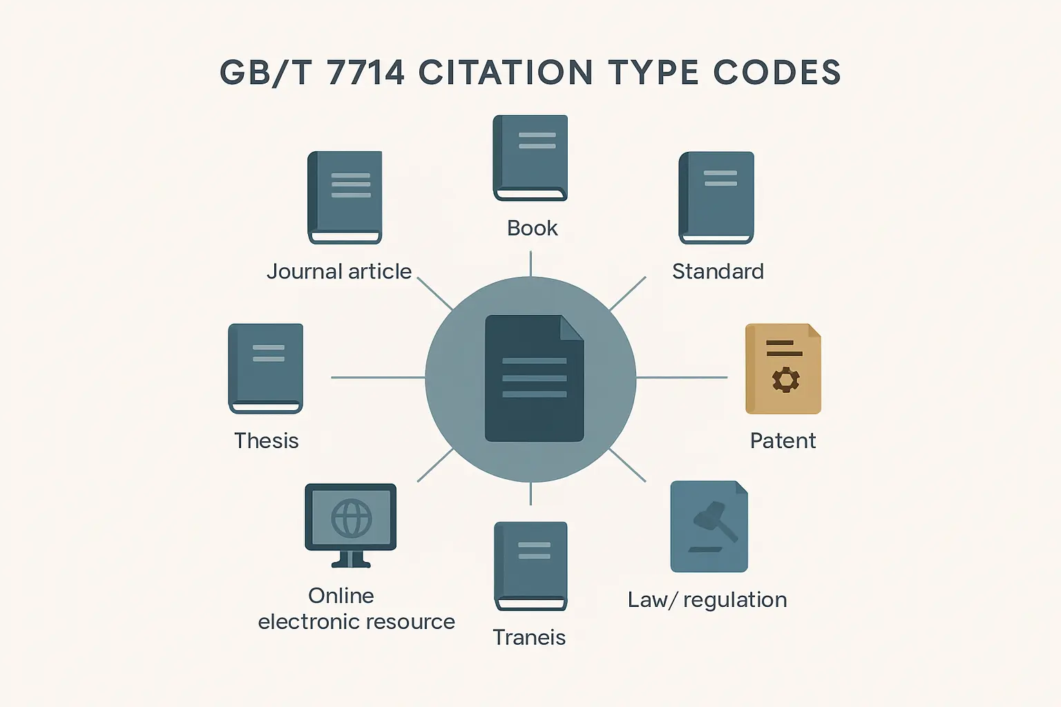 GB/T 7714参考文献著录规范中各类文献类型标识码体系示意图